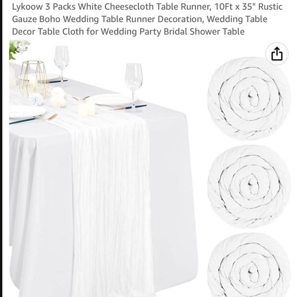 4-  10Ft x 35" White Gauze Semi-Sheer Table Runner